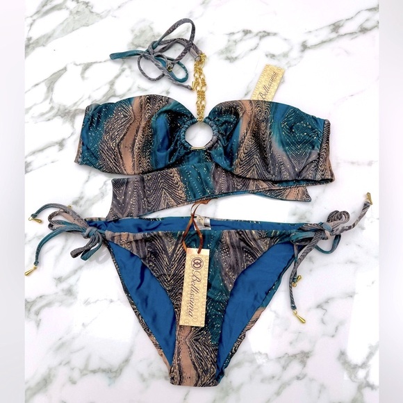 Chic Bandeau Bikini Set in Blue and Brown from Bellissima Swimwear. - Picture 4 of 9